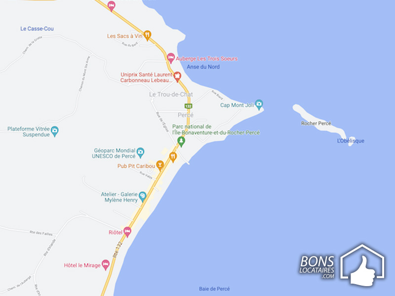 Percé Rots Map Maison chalet à louer Ville de Percé - Bons Locataires